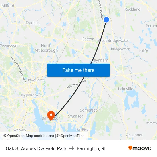 Oak St Across Dw Field Park to Barrington, RI map
