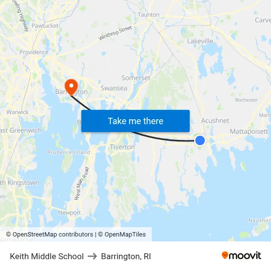Keith Middle School to Barrington, RI map