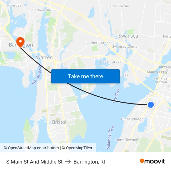 S Main St And Middle St to Barrington, RI map