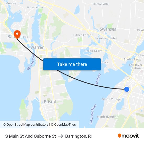 S Main St And Osborne St to Barrington, RI map