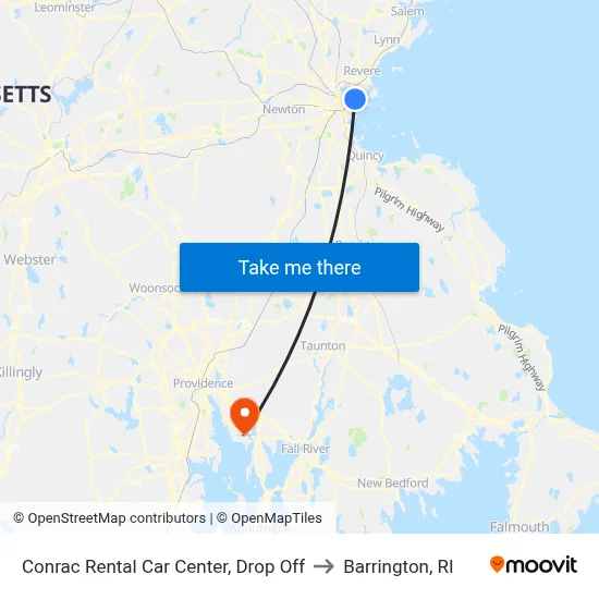 Conrac Rental Car Center, Drop Off to Barrington, RI map