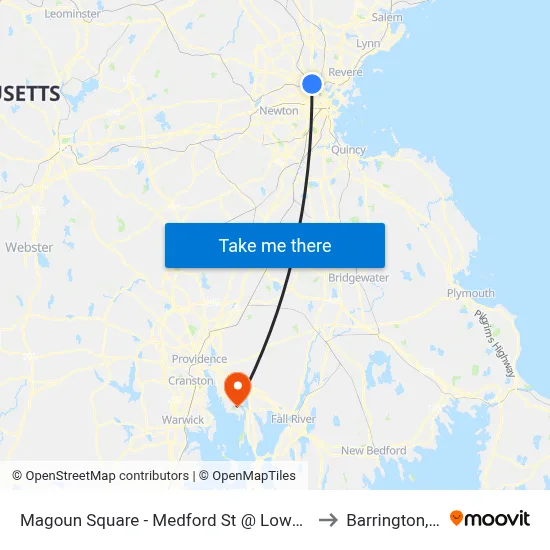 Magoun Square - Medford St @ Lowell St to Barrington, RI map