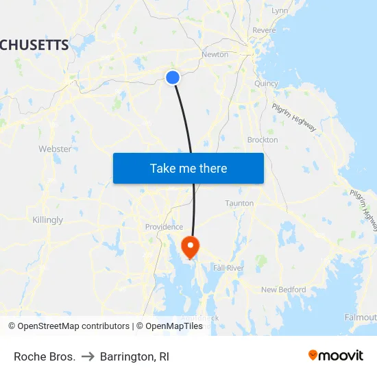 Roche Bros. to Barrington, RI map