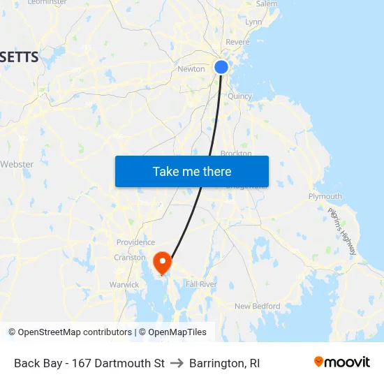 Back Bay - 167 Dartmouth St to Barrington, RI map