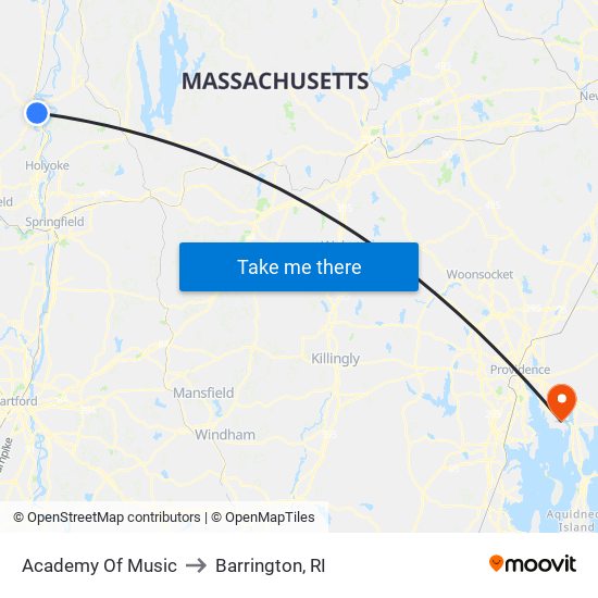 Academy Of Music to Barrington, RI map