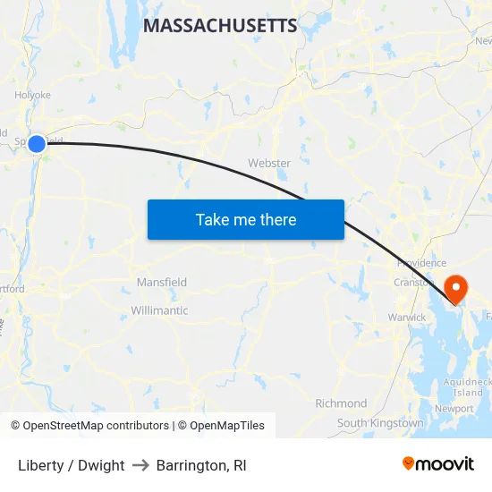 Liberty / Dwight to Barrington, RI map