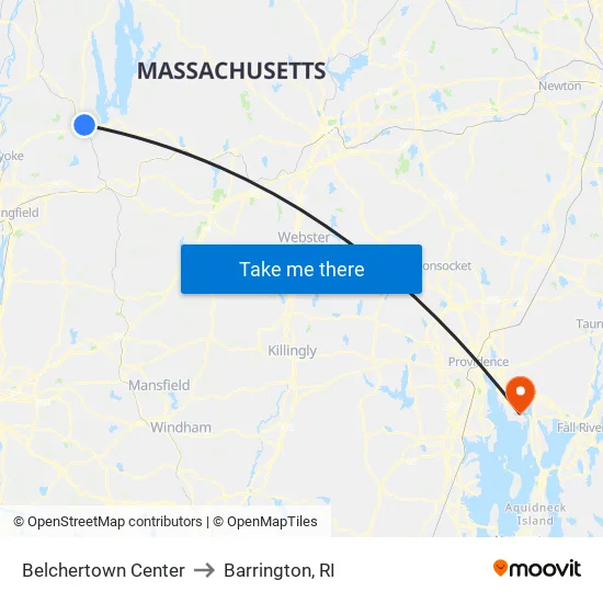 Belchertown Center to Barrington, RI map