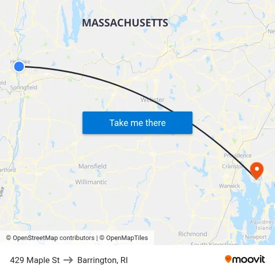 429 Maple St to Barrington, RI map
