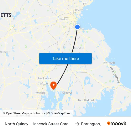 North Quincy - Hancock Street Garage to Barrington, RI map