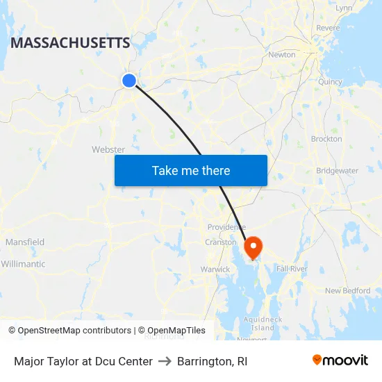 Major Taylor at Dcu Center to Barrington, RI map