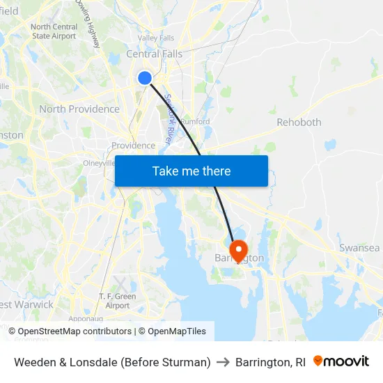 Weeden & Lonsdale (Before Sturman) to Barrington, RI map