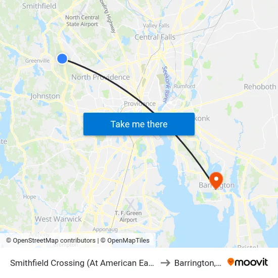 Smithfield Crossing (At American Eagle) to Barrington, RI map