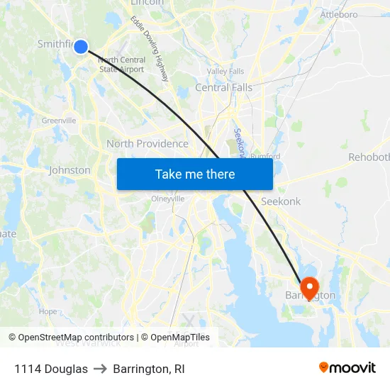 1114 Douglas to Barrington, RI map