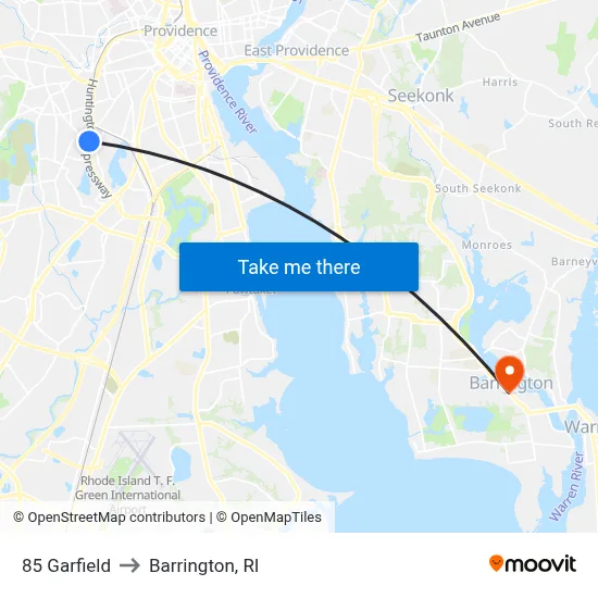 85 Garfield to Barrington, RI map