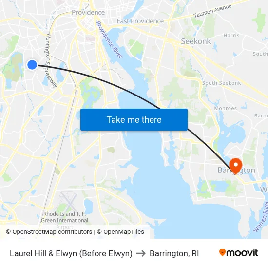 Laurel Hill & Elwyn (Before Elwyn) to Barrington, RI map