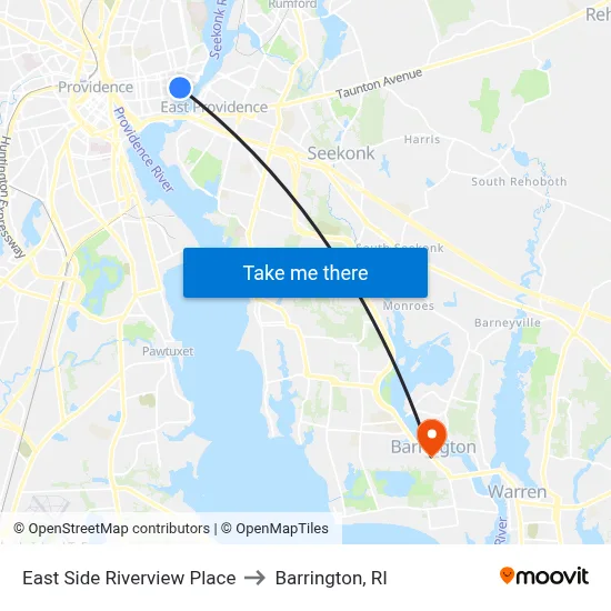 East Side Riverview Place to Barrington, RI map