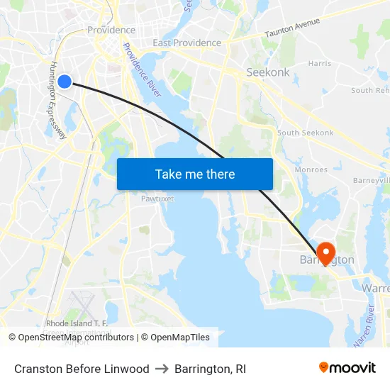 Cranston Before Linwood to Barrington, RI map