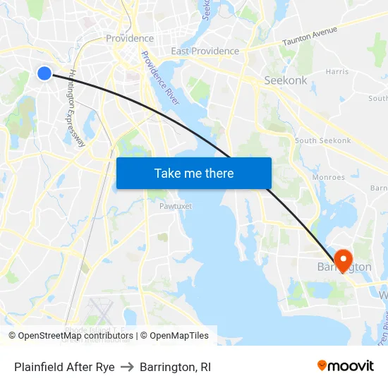 Plainfield After Rye to Barrington, RI map