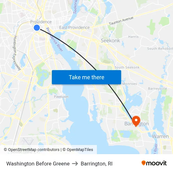 Washington Before Greene to Barrington, RI map