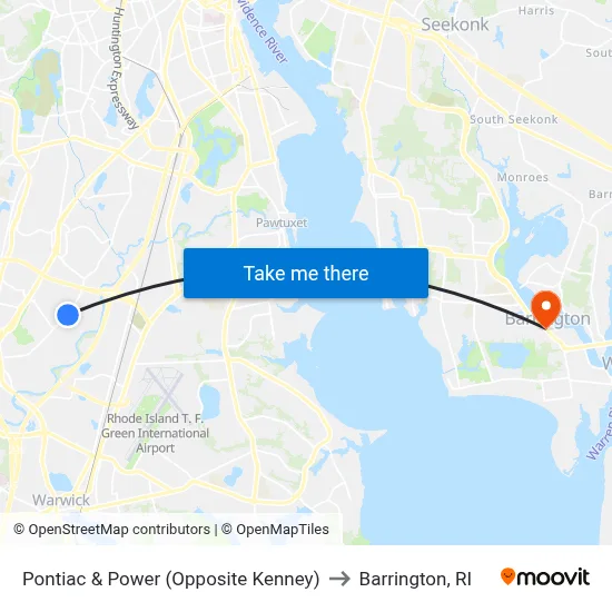 Pontiac & Power (Opposite Kenney) to Barrington, RI map
