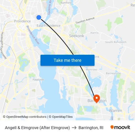 Angell & Elmgrove (After Elmgrove) to Barrington, RI map