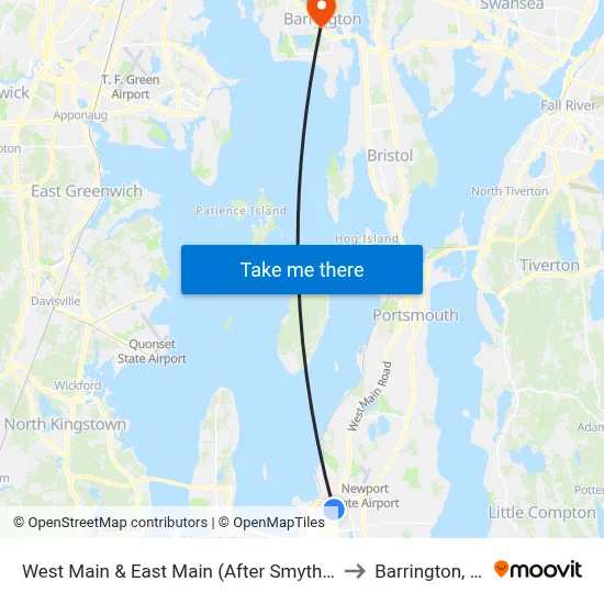 West Main & East Main (After Smythe) to Barrington, RI map