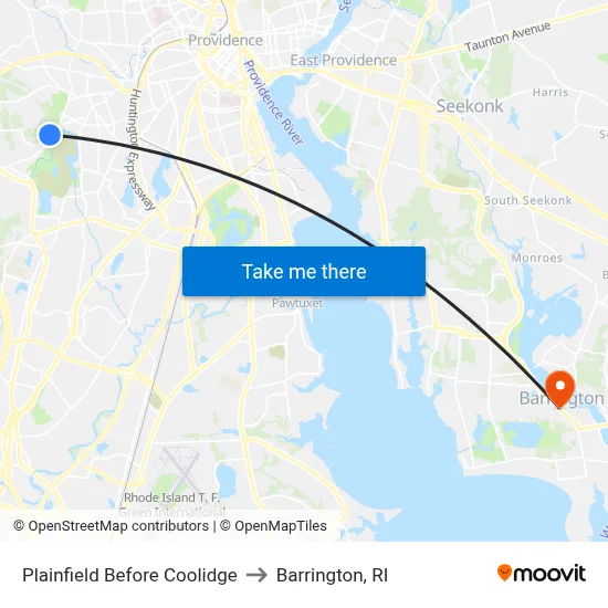 Plainfield Before Coolidge to Barrington, RI map