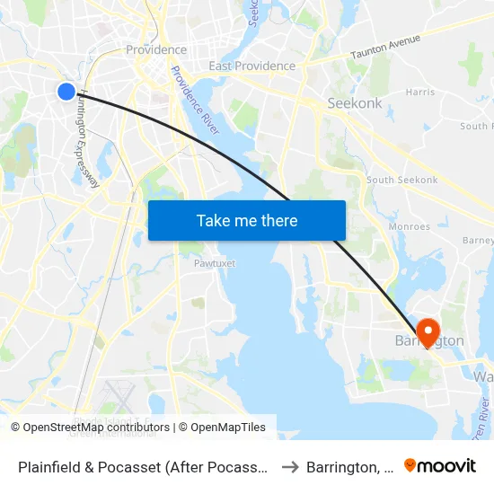 Plainfield & Pocasset (After Pocasset) to Barrington, RI map