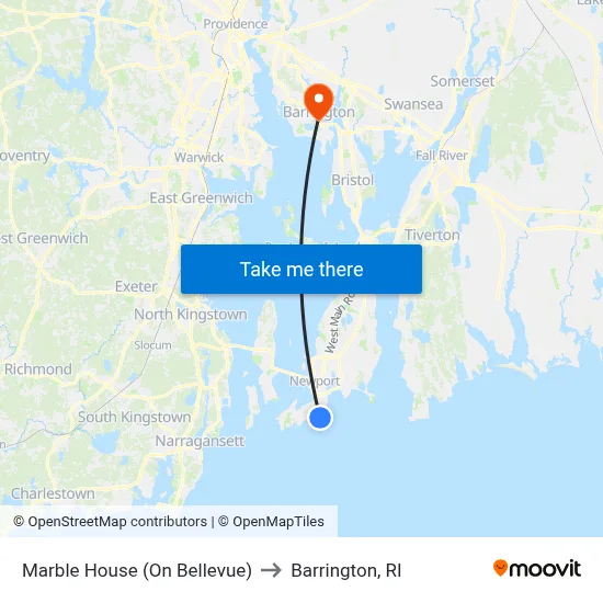 Marble House (On Bellevue) to Barrington, RI map