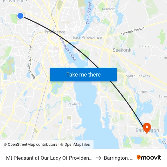 Mt Pleasant at Our Lady Of Providence to Barrington, RI map