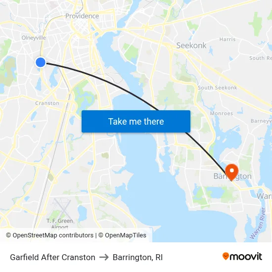 Garfield After Cranston to Barrington, RI map
