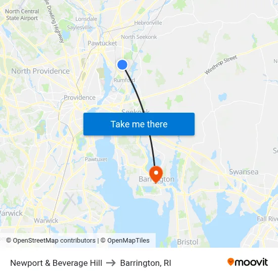 Newport & Beverage Hill to Barrington, RI map