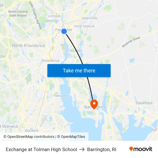 Exchange at Tolman High School to Barrington, RI map