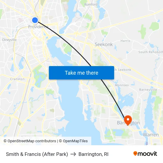 Smith & Francis (After Park) to Barrington, RI map
