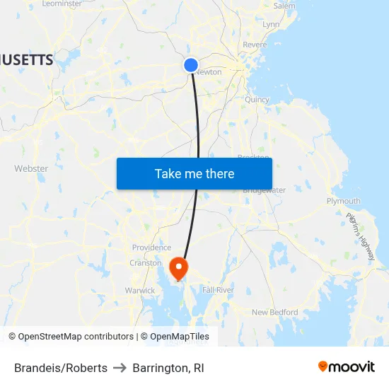 Brandeis/Roberts to Barrington, RI map