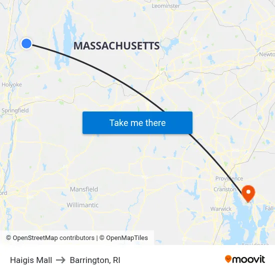 Haigis Mall to Barrington, RI map
