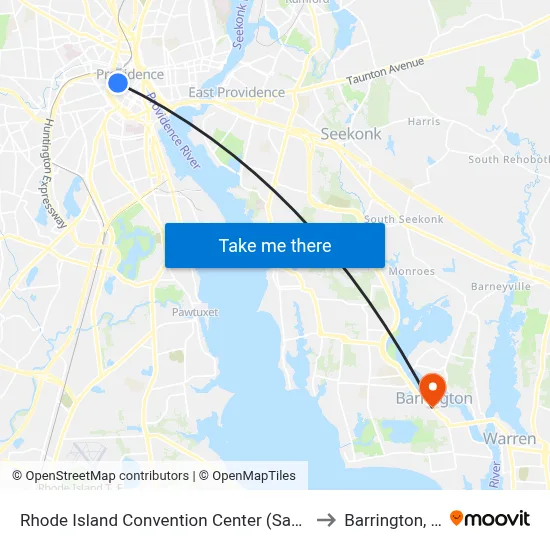 Rhode Island Convention Center (Sabin) to Barrington, RI map