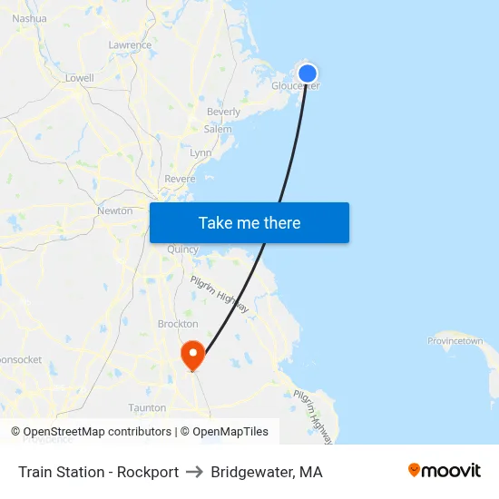 Train Station - Rockport to Bridgewater, MA map