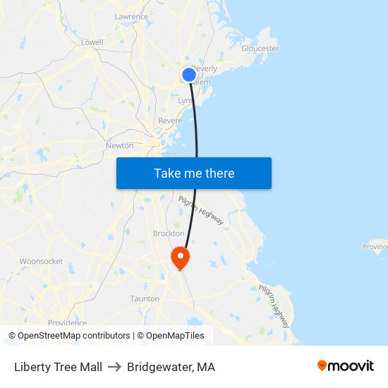 Liberty Tree Mall to Bridgewater, MA map