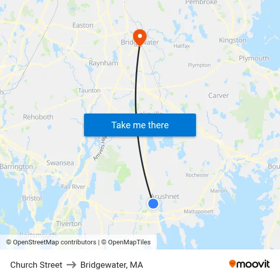Church Street to Bridgewater, MA map