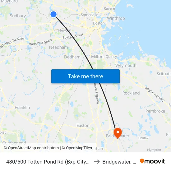 480/500 Totten Pond Rd  (Bxp-Citypoint) to Bridgewater, MA map