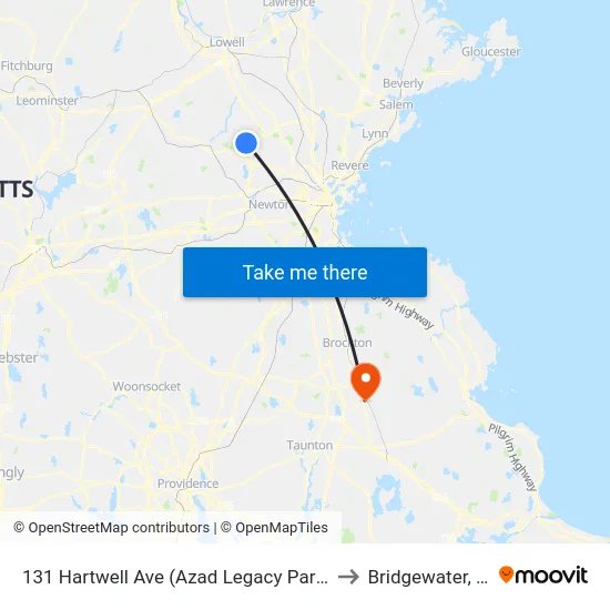 131 Hartwell Ave  (Azad Legacy Partners) to Bridgewater, MA map