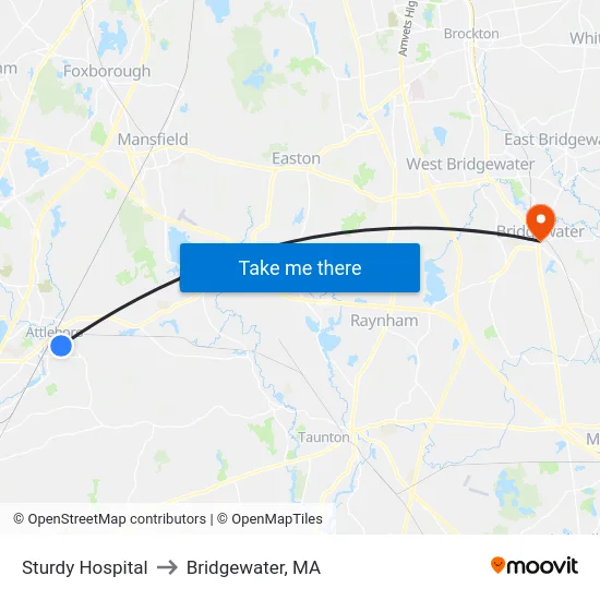 Sturdy Hospital to Bridgewater, MA map
