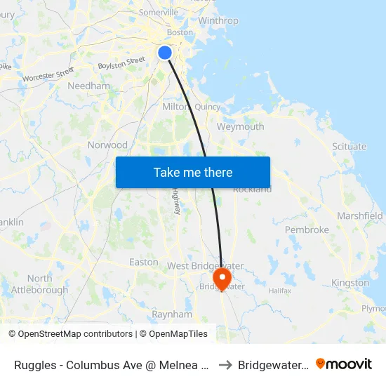 Ruggles - Columbus Ave @ Melnea Cass Blvd to Bridgewater, MA map
