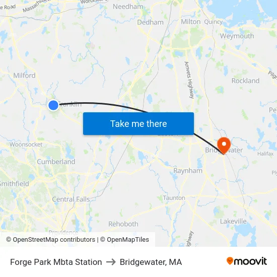 Forge Park Mbta Station to Bridgewater, MA map
