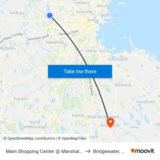 Main Shopping Center @ Marshall's to Bridgewater, MA map