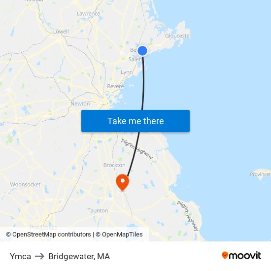 Ymca to Bridgewater, MA map