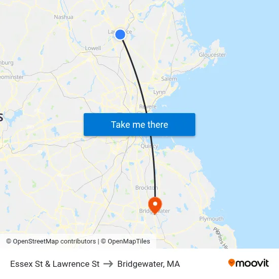 Essex St & Lawrence St to Bridgewater, MA map