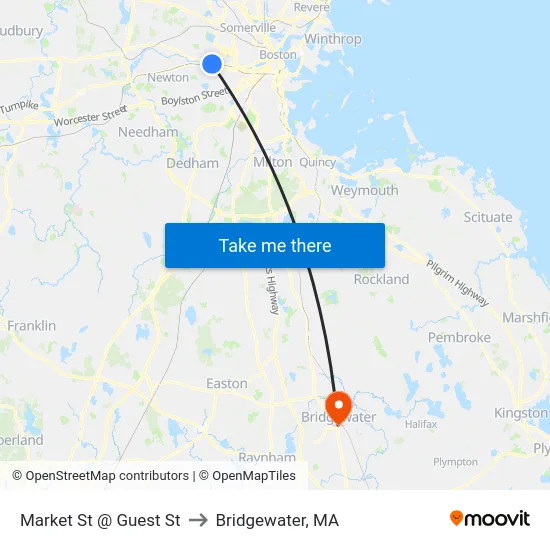 Market St @ Guest St to Bridgewater, MA map