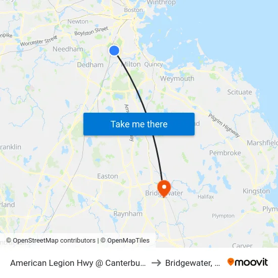 American Legion Hwy @ Canterbury St to Bridgewater, MA map